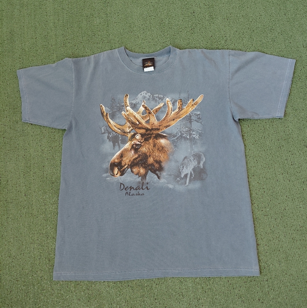VINTAGE 90's Prairie Mountain Denali Alaska Moose & Wolf Nature Wildlife Animals